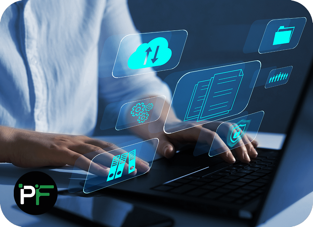 Close-up of a laptop with visible HTML code and a network overlay, illustrating data warehousing solutions and seamless digital connectivity.