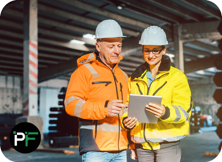Production team utilizing a tablet for workflow management, demonstrating the impact of digital solutions in manufacturing software development.