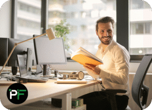 A professional reviewing business insights on a laptop, highlighting the role of Power Apps Solutions in improving workflow efficiency.