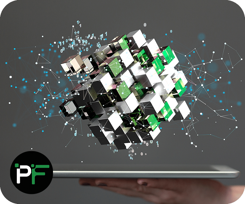 Digital pixels emerging from a tablet, symbolizing innovation, transformation, and the role of software solutions in driving business growth.