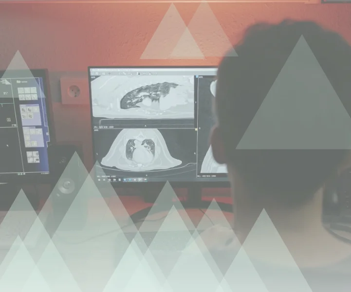 Clinical scans displayed on hospital monitors
